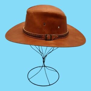 Colombian Crafted Small Brown Leather Western Cowboy Outback Boho Distressed Hat